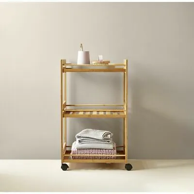 $89.99 • Buy Latest 2021 Bamboo Trolley Cart 3 Shelf Tier Linen Rack Storag Bathroom ShelvesR