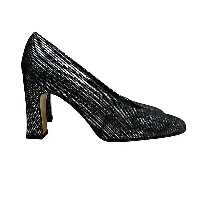 Margaret Jerrold Pump Metallic Snake Print Black Silver Women Size US 4.5 M • $31.49