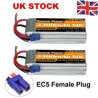 £69.99 • Buy 2pcs Youme 6S 3300mAh EC5 LiPo Battery 22.2V 50C For RC Drone Helicopter Car UK