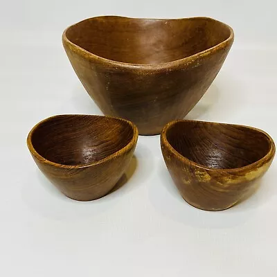 3 Piece Wooden Bowl Set Made In Thailand Serving Bowl And 2 Bowls • $18.74