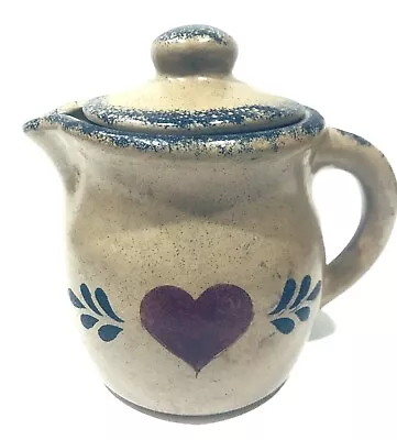 Teapot Stoneware Hand Painted Heart Milk Glass Syrup Dispenser • $29.99