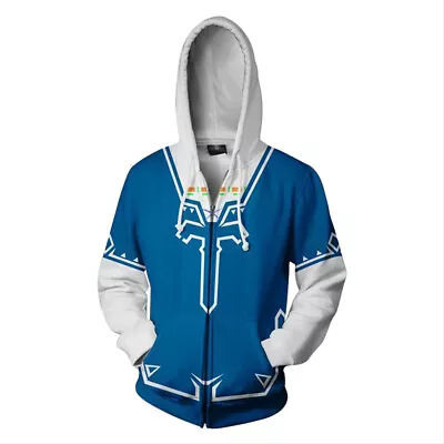 The Legend Of Zelda Link Printed Jacket Blue Zipper Hoodie Cosplay Coat Suit • $51.99