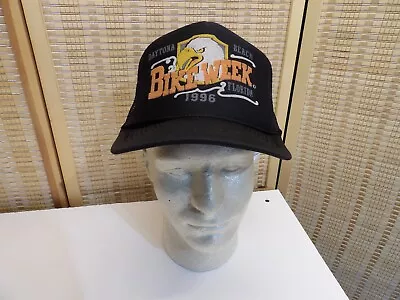 Vintage 1996 Bike Week Daytona Beach Black Mesh Back Snap Back Trucker Hat • $14.99