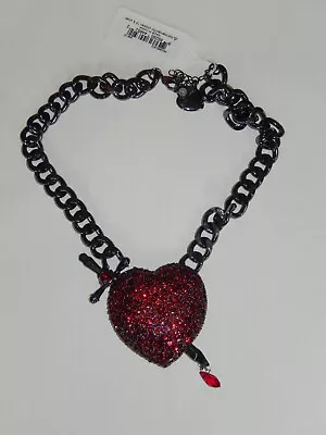 Authentic Betsey Johnson Red Crystal Heart Dagger Pirate Vampire Goth Necklace • $59.24