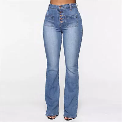 Women High Waist Jeans Trousers Ladies Stretch Slim Bootcut Denim Flared Pants • £17.79