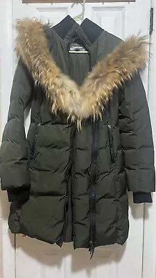 Authentic Mackage Women Adali Army Fitted Down Coat Fur Hood • $250