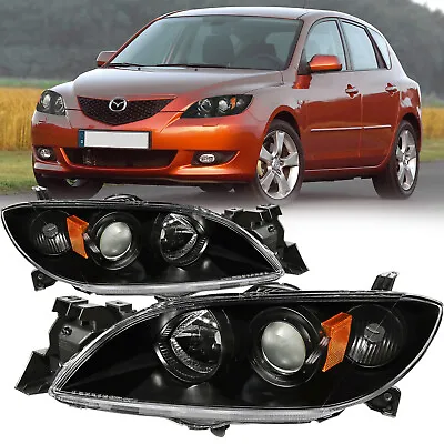 For 2004-2009 Mazda 3 Sedan Black Housing Amber Corner Projector Headlights Set • $115.99