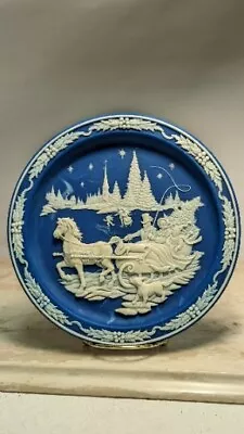 Vintage 90's Christmas 3D Blue Lapis Plate Horse Sleigh Cameo Bradex NOS New  • $19.98