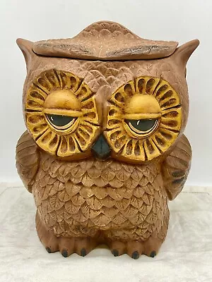 Vintage Double Sided Owl Ceramic Cookie Jar Kitchen Storage Sleepy Eyes NICE! • $29.99