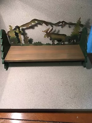 Moose Scene Hanging Shelf Hand Made 17” Long Awesome • $99