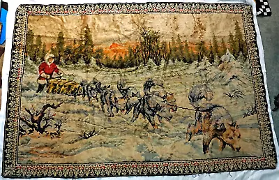 Vintage Dog Sled Iditarod Wall Hanging Velvet Tapestry LARGE Size 48  X 68  • $49.99