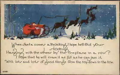 Christmas Santa Claus Reindeer Vintage Postcard • $8.29