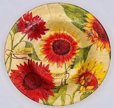 Vintage Art Glass Plate Sunflowers Velvet Dream • $25