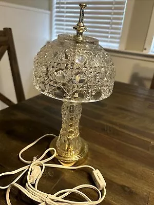 Vintage Boudoir Bedside Table Lamp With Crystal Etched Glass. 12 Inches Tall • $25