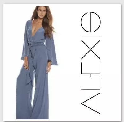 ALEXIS *CLAIRE* BLUE WIDE LEG 70s DISCO INSPIRED JUMPSUIT CATSUIT S *RARE* • £193.02