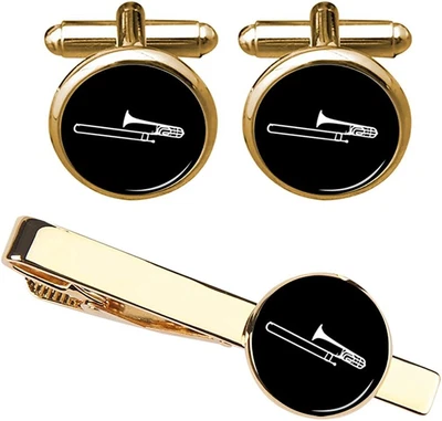 $27.65 • Buy Music Cufflinks Trombone Musical Instrument Cufflinks Tie Clips Set Musician Art
