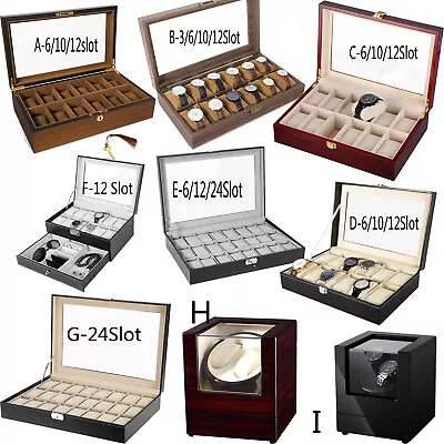 6/10/12 Slots Watch Box Wooden Jewelry Display Case Organizer Top Glass Storage • $54.99