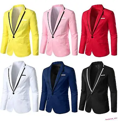 $31.57 • Buy Men's Lapel Blazer One Button Jacket Long Sleeve Slim Fit Korean Coat Fashion
