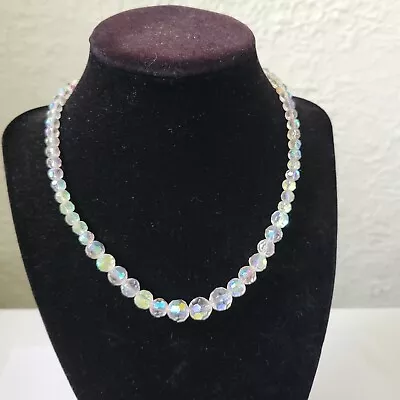 Vintage Aurora Borealis Crystal Graduated Bead Faceted Necklace • $14