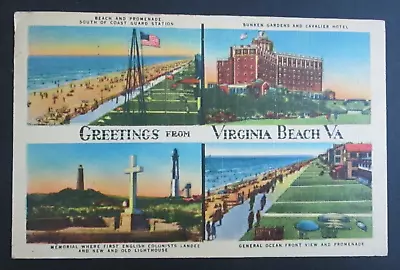 Greetings From Virginia Beach VA Posted Linen Postcard • $3