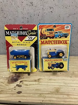 Matchbox 1960s Ford Tractor And Hay Trailer Numbers 39 + 40 In Blister Packs • $75