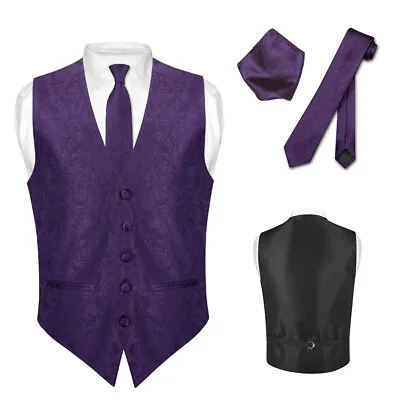 Men's Paisley Design Dress SLIM Fit Vest Skinny NeckTie Waistcoat Tie Hanky Set • $27.95