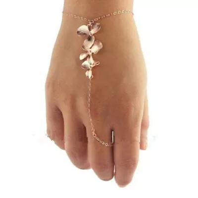 Indian Finger Gold Ring Hand Harness Flower Chain Bracelet Jewellery Designer We • £4.19