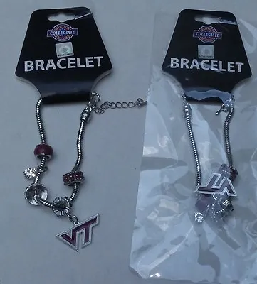 Lot Of 2 VT VIRGINIA TECH HOKIES NCAA SILVER CHARM BRACELET Fan Gift Jewelry • $9.99