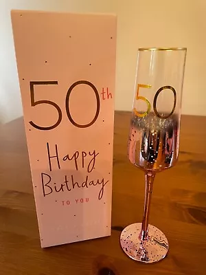 50th Birthday Gold And Pink Champagne Flute In Gift Box • £1