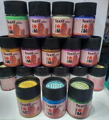 Marabu Textil(Fabric) Glitter Assorted X18 50mle Jar • £115