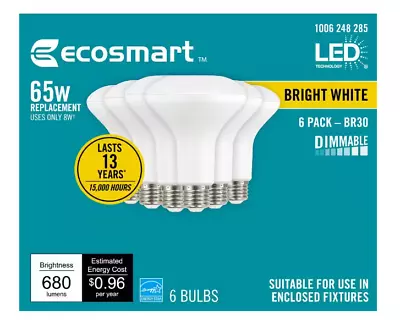 EcoSmart 65-Watt Equivalent BR30 Dimmable LED Light Bulb Bright White (6-Pack) • $19.98