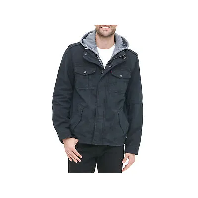 Levi 's Mens Hooded Sherpa Lined Removable Hood Midweight Field Jacket - NAVY • $47