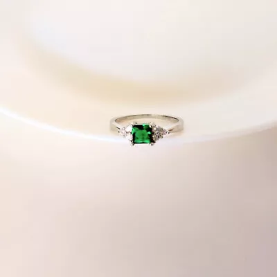 QVC Diamonique Epiphany Platinum Clad Simulated Emerald Ring Size 7 1/2 - 8 -NEW • $32