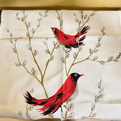 Vintage Mid Century Linen Kitchen Towel Red Bird In Tree Dish Towel 27x15 • $14.50