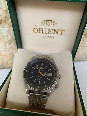Vintage Orient Watch Automatic 21 J Diver Gents 40mm Compressor Blue 1980's Men • $254.15
