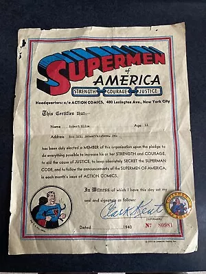 Vintage NM 1948 Superman Membership Club Pinback & Original 1939-40 Letter VG • $20