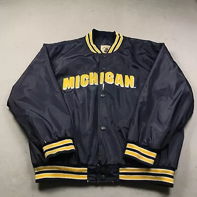 VINTAGE Michigan Wolverines Jacket Mens 2XL XXL Blue Bomber Snap Button NCAA Y2K • $39.99
