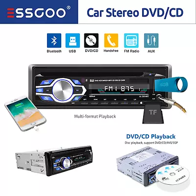 Single DIN Car Stereo CD DVD Radio Bluetooth FM USB SD AUX Audio Receiver Player • $57.40