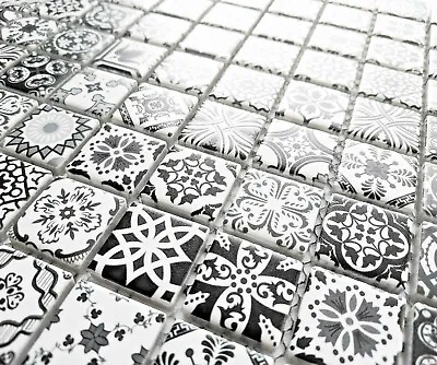 £9.98 • Buy Black White Victorian Moroccan Style Ceramic Square Mosaic Wall Tiles Geometric