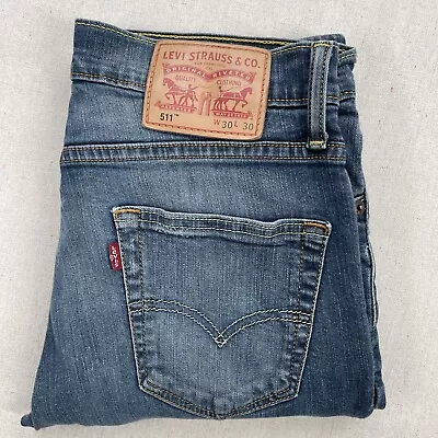 Levis Jeans Men 30 X 30 Indigo 511 Slim Straight Red Tab Casual Distressed Denim • $6.60