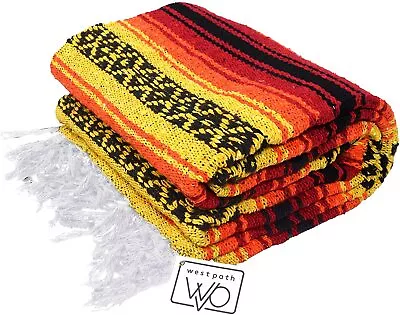 Mexican Blanket Thick XL Red Yellow Black Orange Falsa Saltillo Serape Yoga  • $24.95