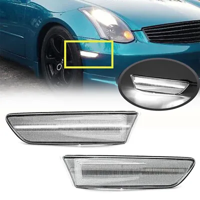 For 03-07 Infiniti G35 Coupe White LED Front Bumper Side Marker Light Clear Lens • $32.39