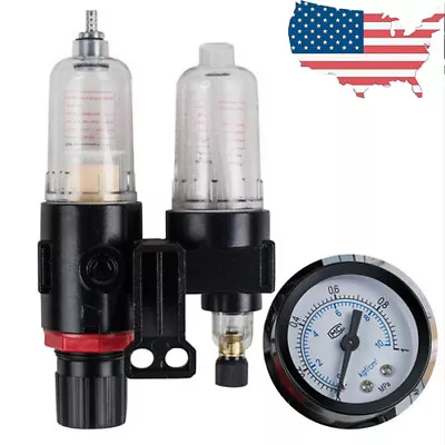 1/4''Air Compressor Filter Oil Water Separator Airbrush Trap W/ Regulator Gauge • $20.99