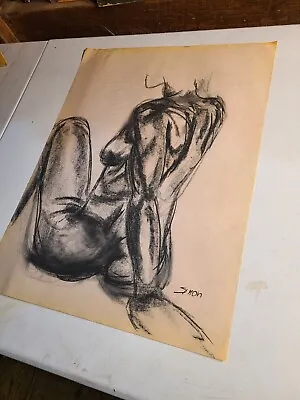 Vintage 1960's Original Charcoal On Paper Study Woman Posing  Simon  18 X 24 #1 • $79