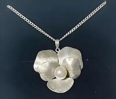 MIKIMOTO Akoya Pearl Necklace Silver 925 Flower Japan Pendant Chain RARE Signed • $179