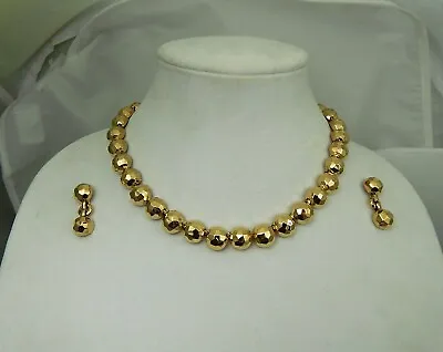 St. John Gold Tone Faceted Half Bead Collar Necklace & Pierced Earrings Free Shp • $95