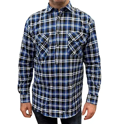Men's Flannelette Long Sleeve Pullover Shirt 100% Cotton Flannel - Half Placket  • $59