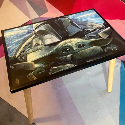 Star Wars The Mandalorian Grogu Baby Yoda Resin Top Coffee Side Table • $129