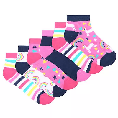 Girls Socks Trainer Liners 6 Pack Unicorn Flamingo Design Cotton Rich Summer  • £4.49