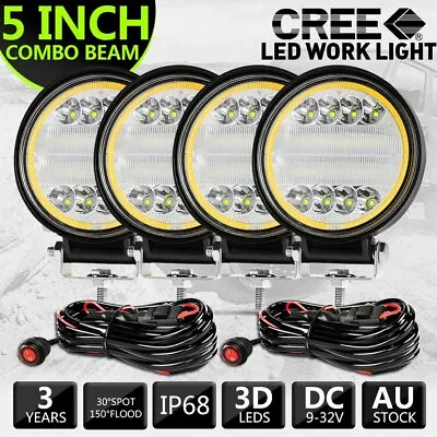 4x 5  Inch Round LED Work Lights Spot Flood Offroad Driving Fog Amber Lamp &Wire • $89.99